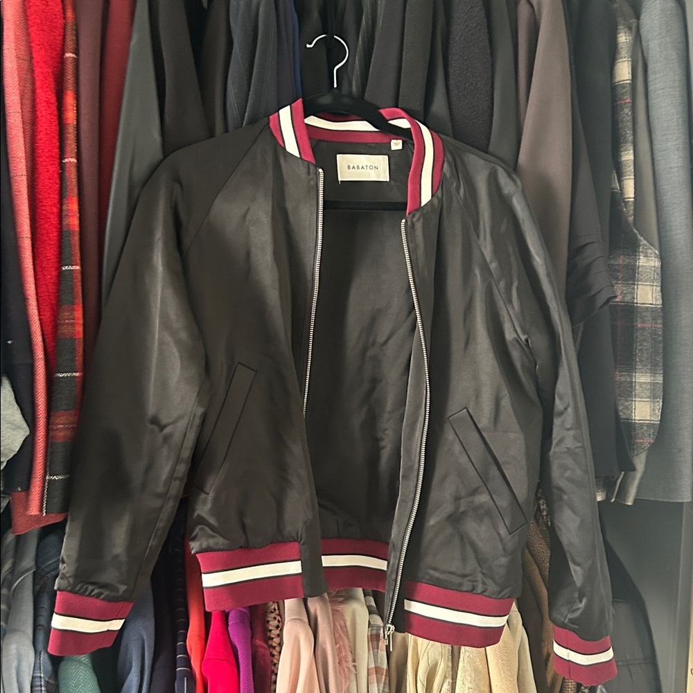 Babaton Black Jacket with Burgundy Trim